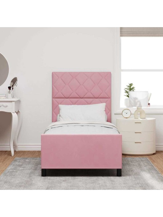 Voodi raam peaga roosa 90 x 190 cm samet