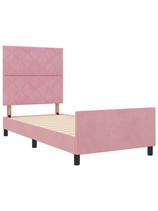 Voodi raam peaga roosa 90 x 190 cm samet