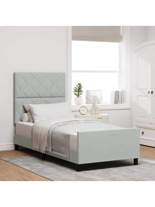 Voodi raam peaga helehall 100 x 200 cm samet