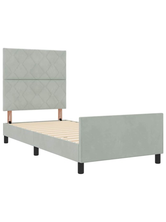 Voodi raam peaga helehall 100 x 200 cm samet