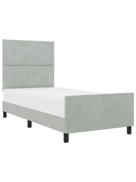 Voodi raam peaga helehall 100 x 200 cm samet