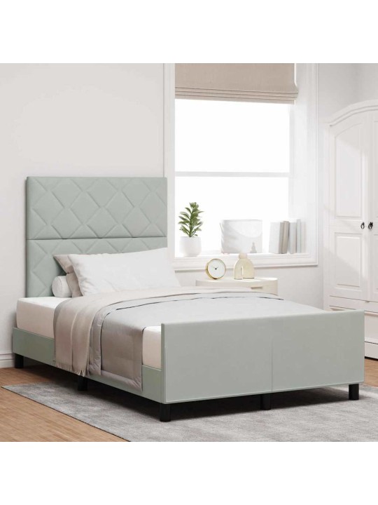 Voodi raam peaga helehall 120 x 190 cm samet