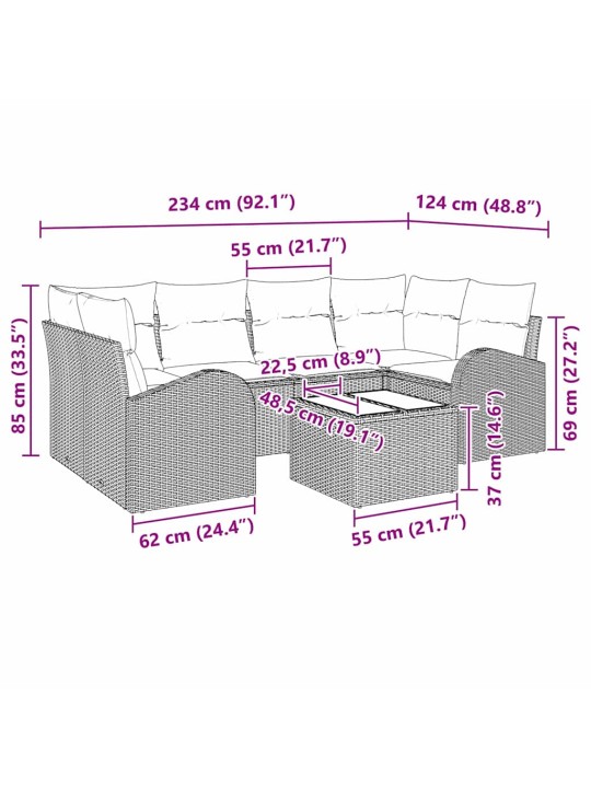 Aia diivanikomplekt padjaga 7 tk beez ja koor 55 x 55 x 37 cm