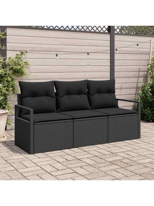 Aia diivanikomplekt 3 tk must polü rattan, pulberkattega teras
