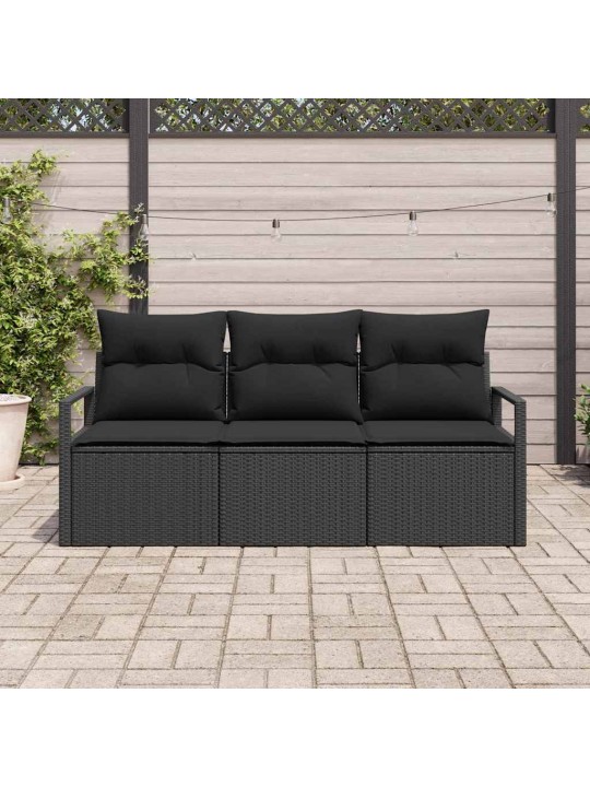 Aia diivanikomplekt 3 tk must polü rattan, pulberkattega teras