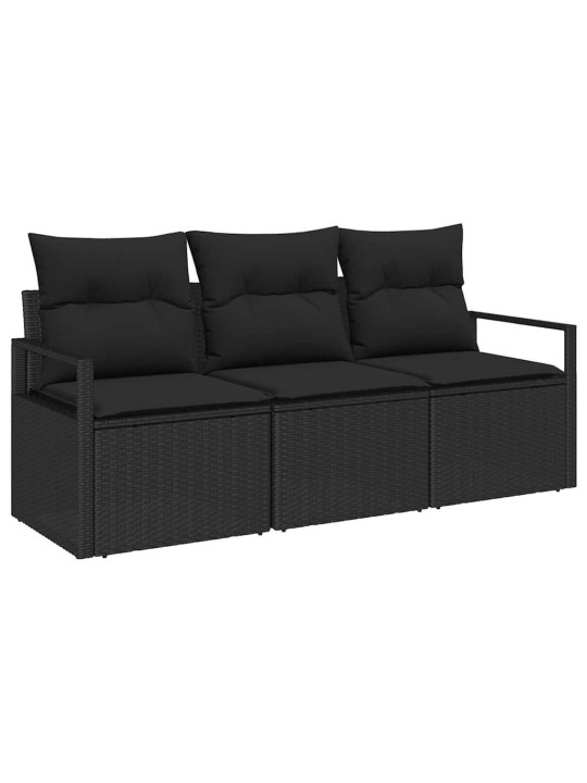 Aia diivanikomplekt 3 tk must polü rattan, pulberkattega teras