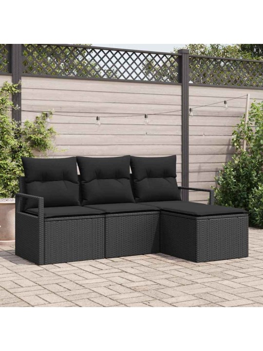 Aia diivanikomplekt 4 tk must polü rattan, pulberkattega teras