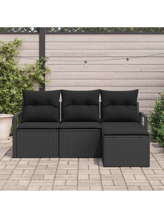Aia diivanikomplekt 4 tk must polü rattan, pulberkattega teras