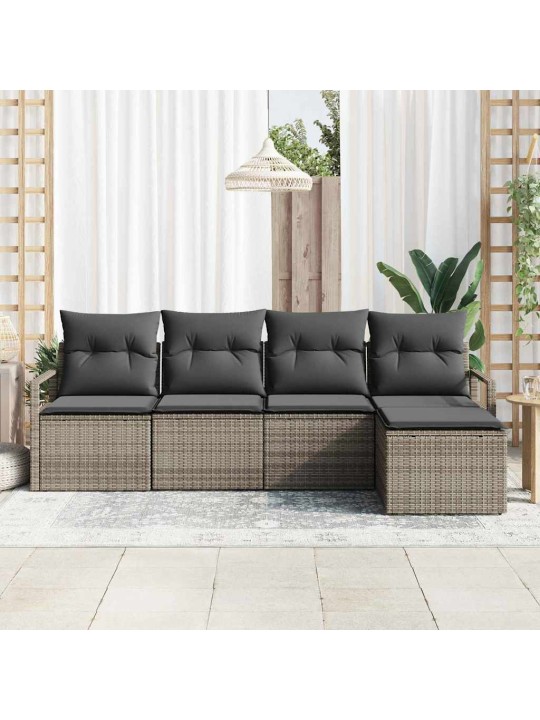 Aia diivanikomplekt 5 tk hall polü rattan, pulberkattega teras