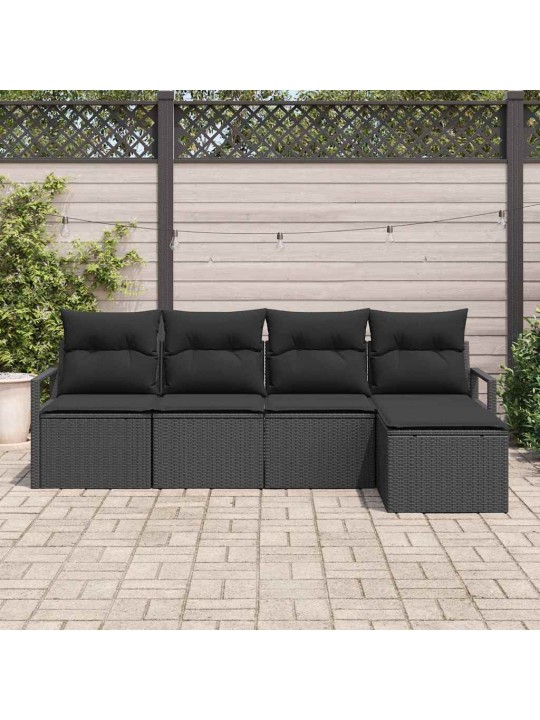 Aia diivanikomplekt 5 tk must polü rattan, pulberkattega teras