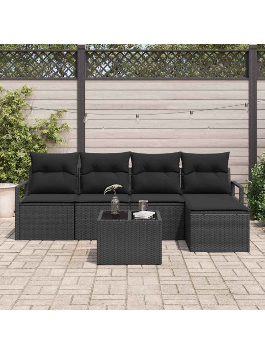 Aia diivanikomplekt 6 tk must polü rattan, pulberkattega teras