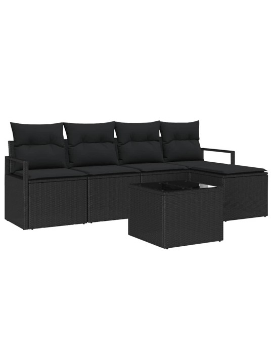 Aia diivanikomplekt 6 tk must polü rattan, pulberkattega teras