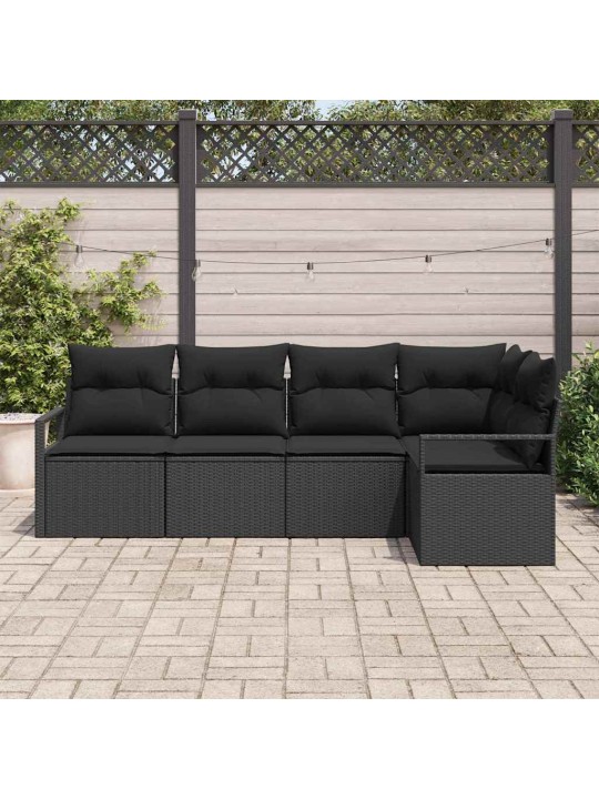 Aia diivanikomplekt 5 tk must polü rattan, pulberkattega teras
