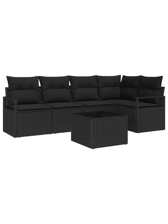 Aia diivanikomplekt 6 tk must polü rattan, pulberkattega teras