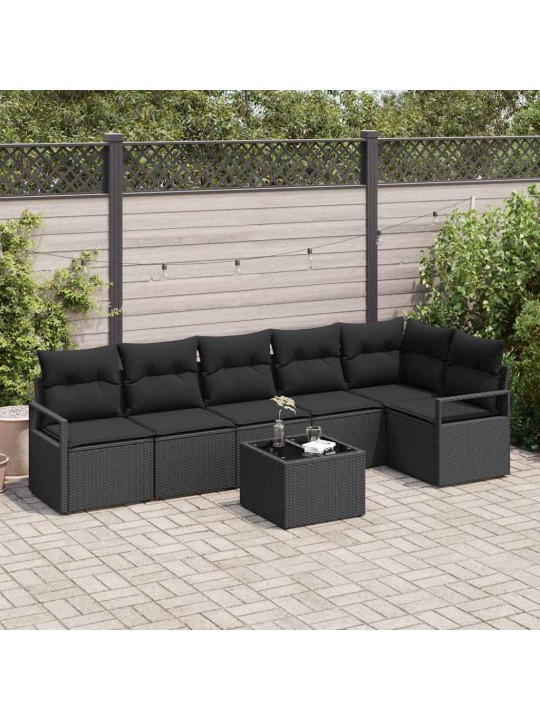 Aia diivanikomplekt 7 tk must polü rattan, pulberkattega teras