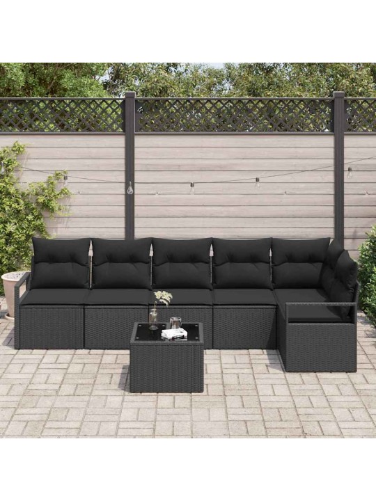 Aia diivanikomplekt 7 tk must polü rattan, pulberkattega teras