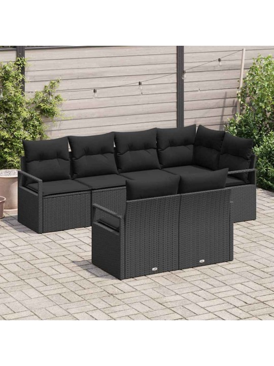 Aia diivanikomplekt 7 tk must polü rattan, pulberkattega teras
