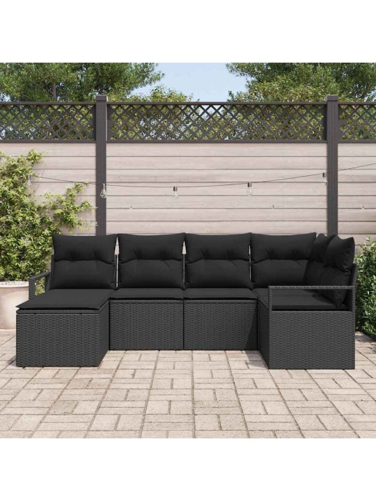 Aia diivanikomplekt 6 tk must polü rattan, pulberkattega teras