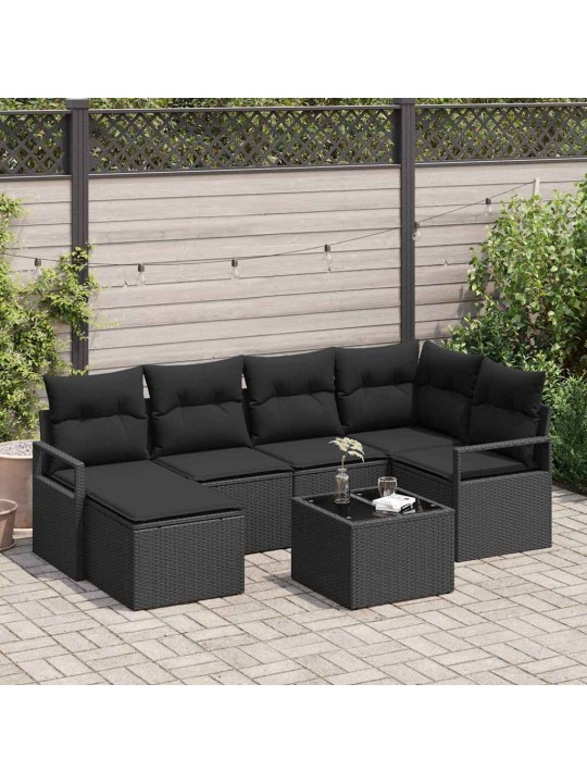 Aia diivanikomplekt 7 tk must polü rattan, pulberkattega teras