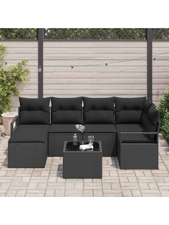 Aia diivanikomplekt 7 tk must polü rattan, pulberkattega teras