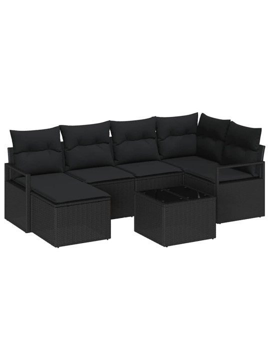 Aia diivanikomplekt 7 tk must polü rattan, pulberkattega teras