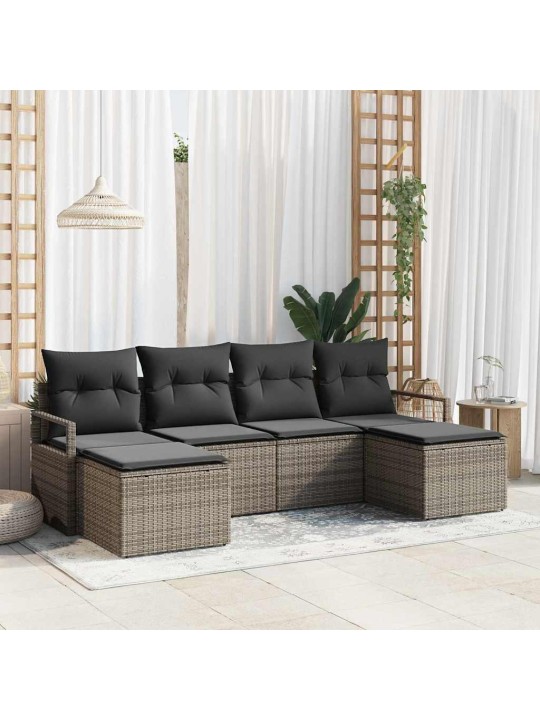 Aia diivanikomplekt 6 tk hall polü rattan, pulberkattega teras