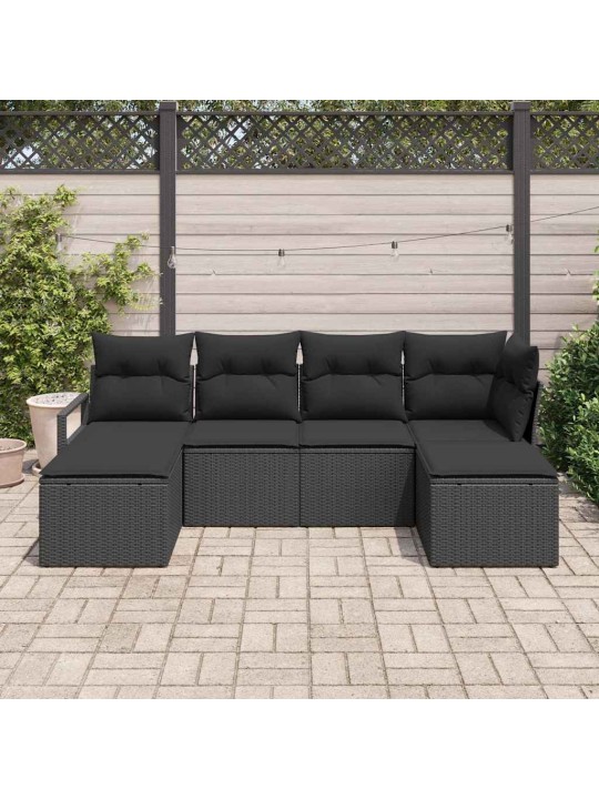 Aia diivanikomplekt 6 tk must polü rattan, pulberkattega teras