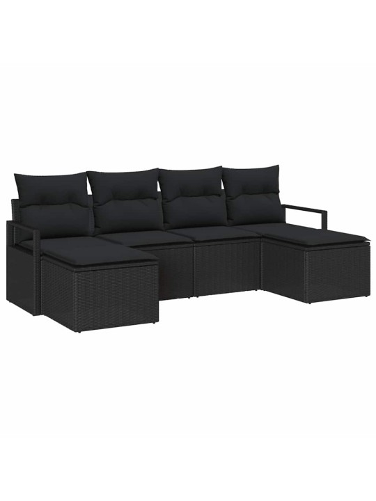 Aia diivanikomplekt 6 tk must polü rattan, pulberkattega teras