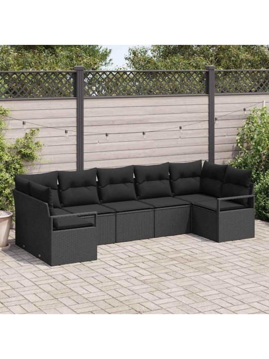 Aia diivanikomplekt 7 tk must polü rattan, pulberkattega teras
