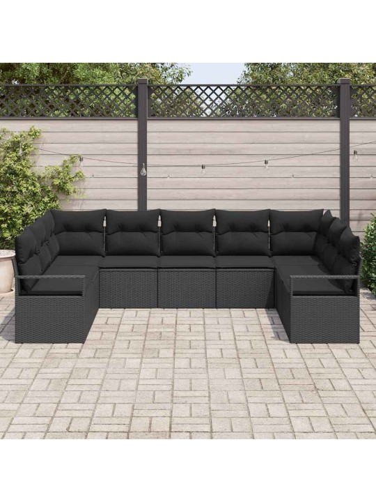 Aia diivanikomplekt 9 tk must polü rattan, pulberkattega teras