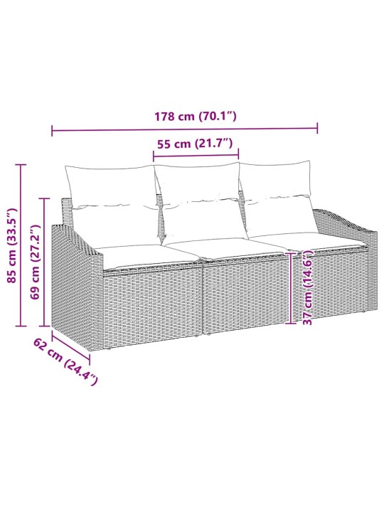 Aia diivanikomplekt 3 tk hall polü rattan, pulberkattega teras