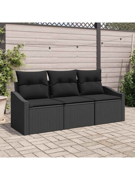 Aia diivanikomplekt 3 tk must polü rattan, pulberkattega teras