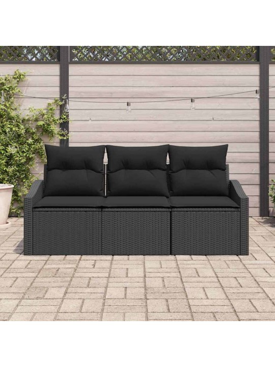 Aia diivanikomplekt 3 tk must polü rattan, pulberkattega teras