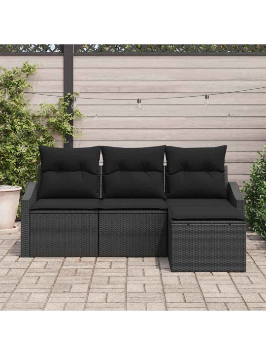 Aia diivanikomplekt 4 tk must polü rattan, pulberkattega teras