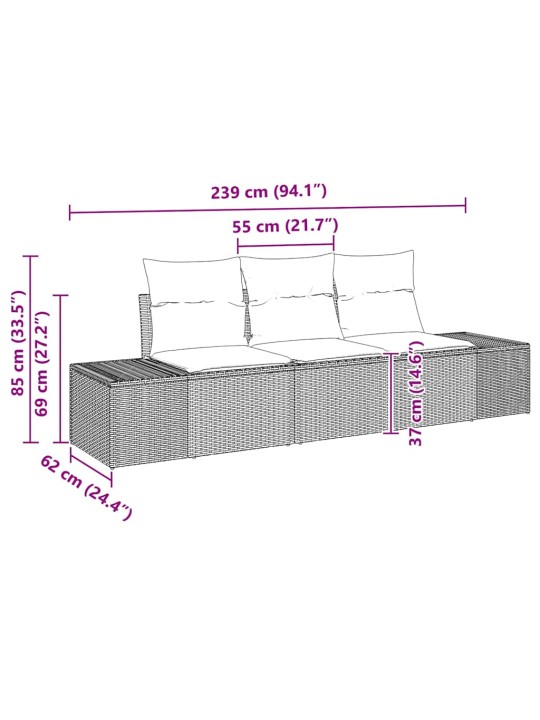 Aia diivanikomplekt 3 tk hall polü rattan, pulberkattega teras