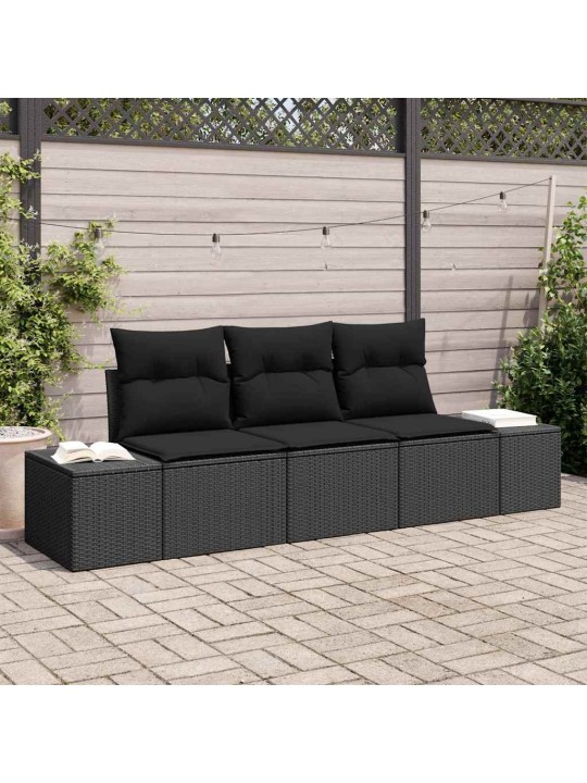 Aia diivanikomplekt 3 tk must polü rattan, pulberkattega teras