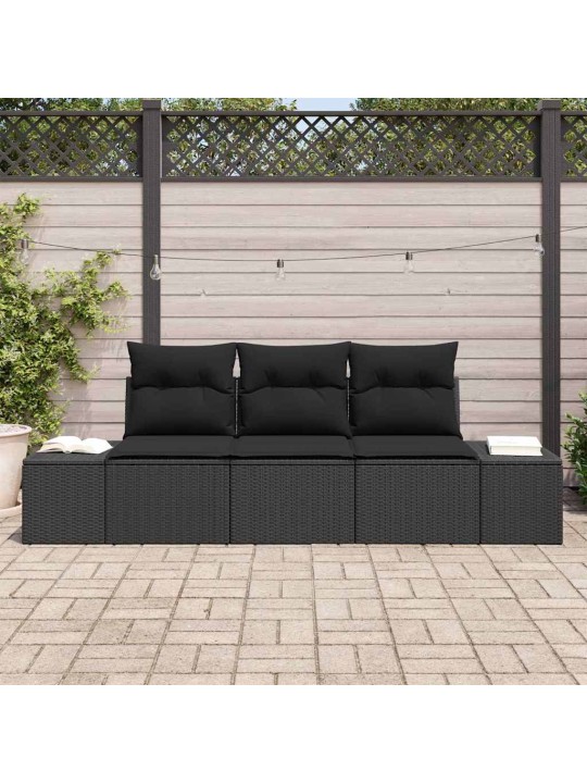 Aia diivanikomplekt 3 tk must polü rattan, pulberkattega teras
