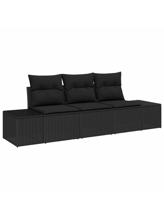 Aia diivanikomplekt 3 tk must polü rattan, pulberkattega teras