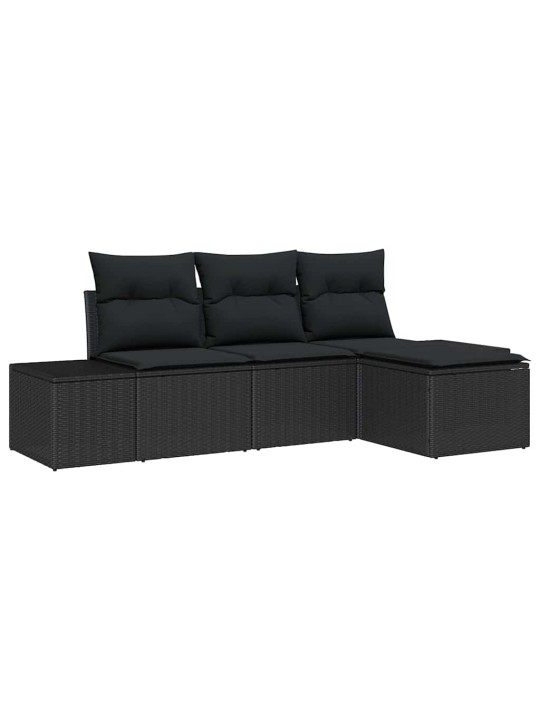 Aia diivanikomplekt 4 tk must polü rattan, pulberkattega teras