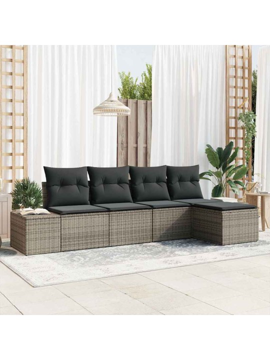 Aia diivanikomplekt 5 tk hall polü rattan, pulberkattega teras