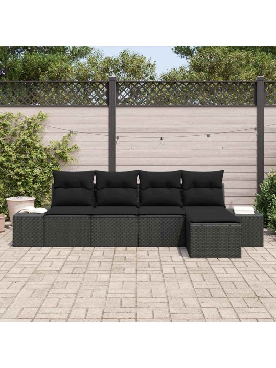 Aia diivanikomplekt 5 tk must polü rattan, pulberkattega teras