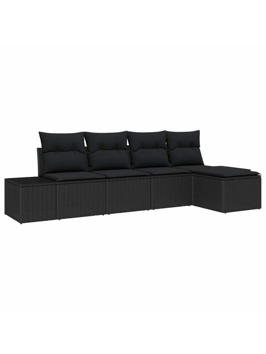 Aia diivanikomplekt 5 tk must polü rattan, pulberkattega teras