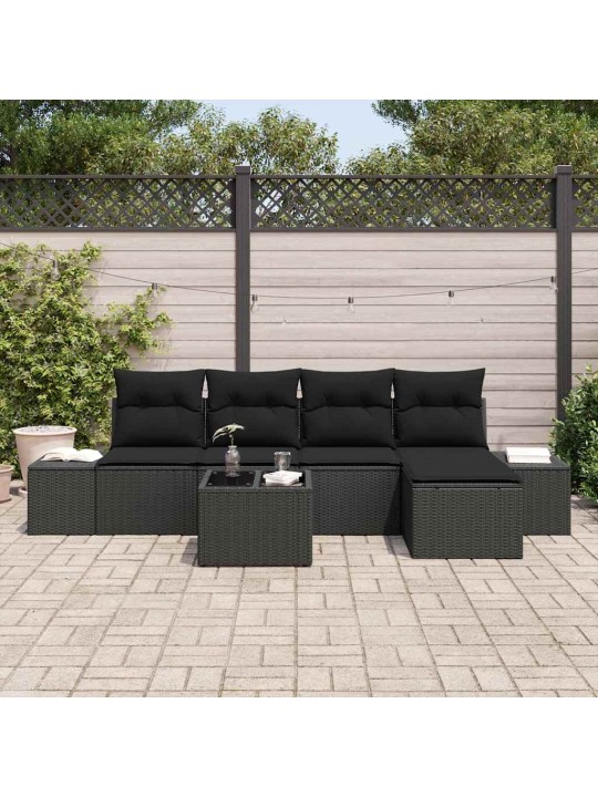 Aia diivanikomplekt 6 tk must polü rattan, pulberkattega teras