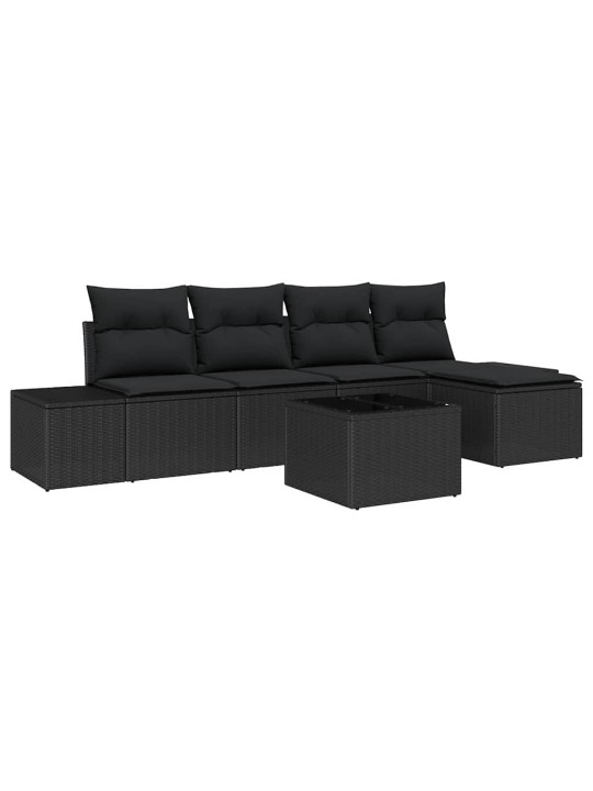 Aia diivanikomplekt 6 tk must polü rattan, pulberkattega teras