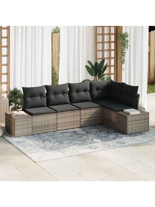 Aia diivanikomplekt 5 tk hall polü rattan, pulberkattega teras