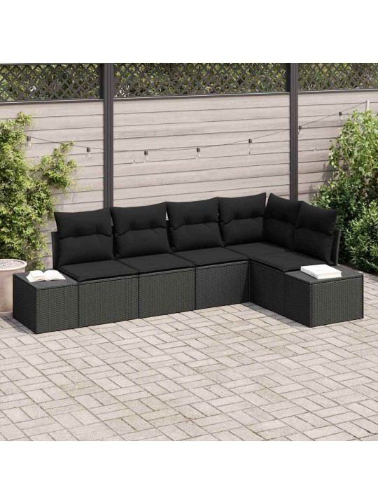 Aia diivanikomplekt 5 tk must polü rattan, pulberkattega teras