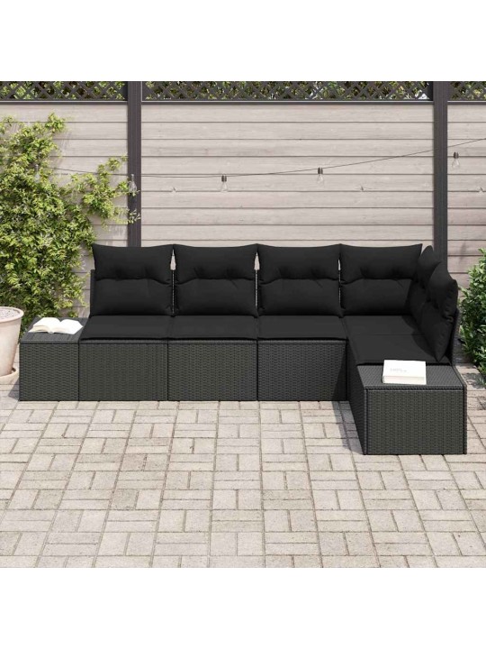 Aia diivanikomplekt 5 tk must polü rattan, pulberkattega teras