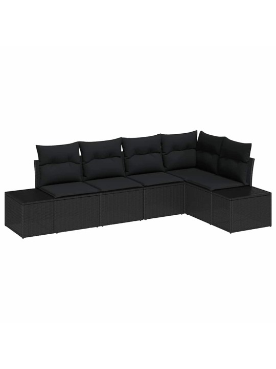 Aia diivanikomplekt 5 tk must polü rattan, pulberkattega teras