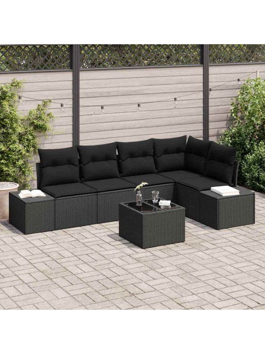 Aia diivanikomplekt 6 tk must polü rattan, pulberkattega teras