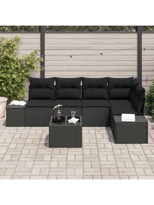 Aia diivanikomplekt 6 tk must polü rattan, pulberkattega teras